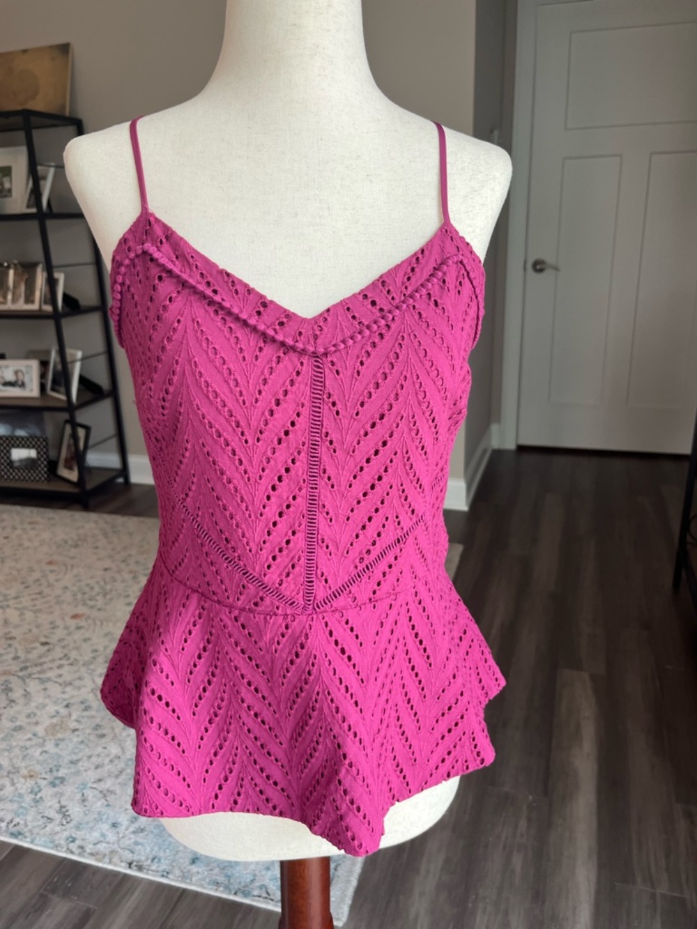White House Black Market Pink Eyelet Knit Peplum Camisole